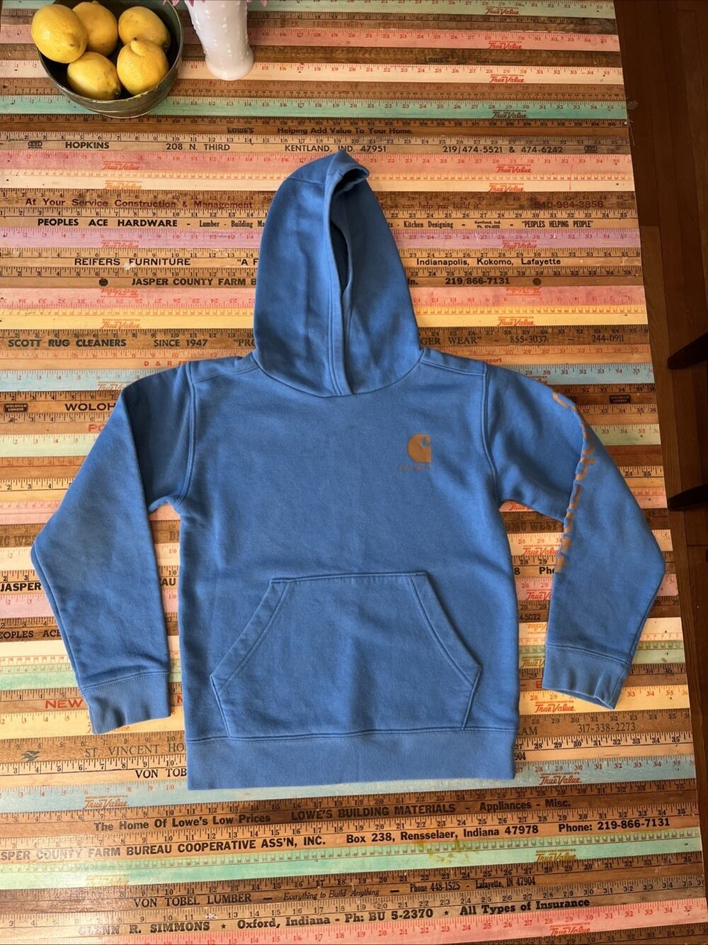 Carhartt Boys Hoodie M (10-12) Blue Logo Activewear Long Sleeve Sweatshirt